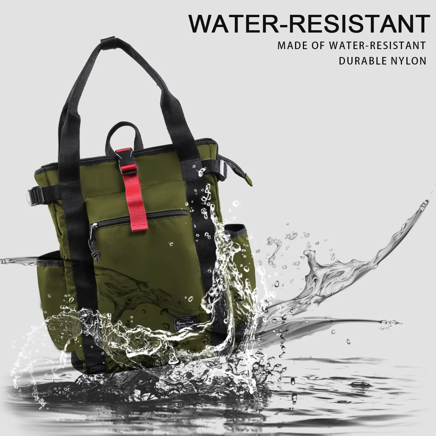 Unisex Laptop Tote Backpack Convertible Lightweight Nylon Water-Resistant Everyday Shoulder Tote bag Backpack with Water Bottle Pocket Work Travel, Army Green