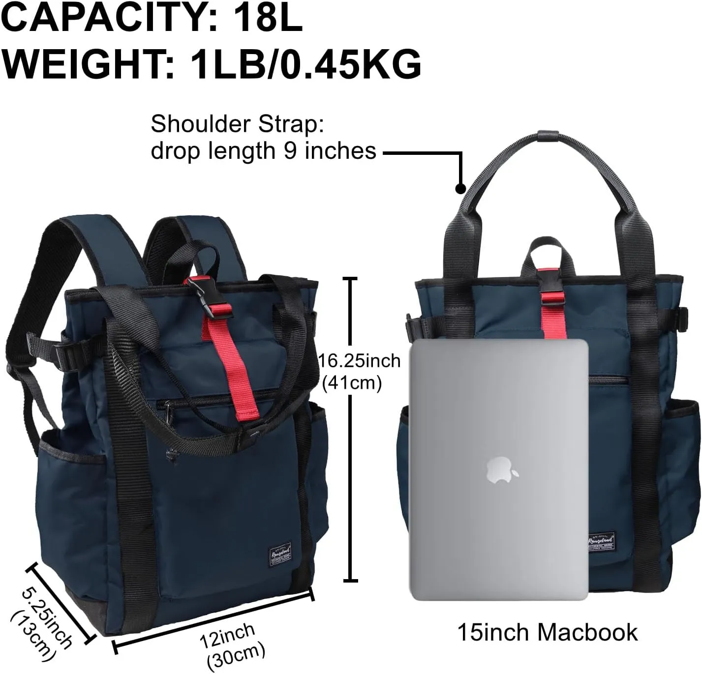 Unisex Laptop Tote Backpack Convertible Lightweight Nylon Water-Resistant Everyday Shoulder Tote bag Backpack with Water Bottle Pocket Work Travel, Blue Navy
