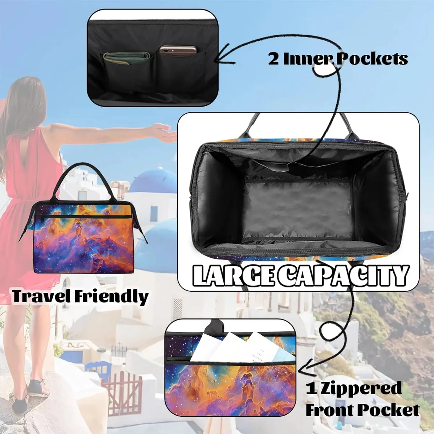 Universe Nebula Colorful Large Travel Duffel Bag Gym Tote Bag for Women Men Waterproof Weekend Overnight Bag Carry On Tote Luggage with Pocket Personal Item Bags Sports Bag fit Travel Sports Gym Yoga
