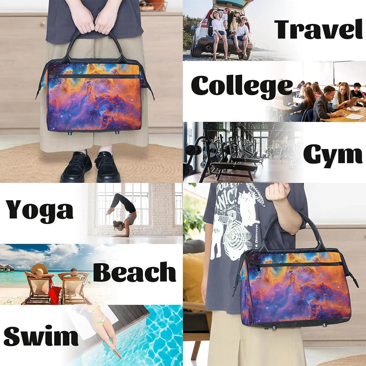 Universe Nebula Colorful Large Travel Duffel Bag Gym Tote Bag for Women Men Waterproof Weekend Overnight Bag Carry On Tote Luggage with Pocket Personal Item Bags Sports Bag fit Travel Sports Gym Yoga