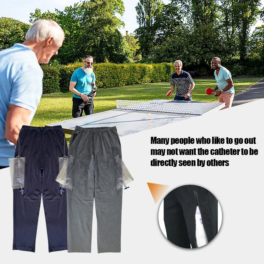 Urine Bag Pants for Elderly/Men/Women, Incontinence Care Trousers, Catheter Leg Bag Pants with 2 Hidden Pockets, XL