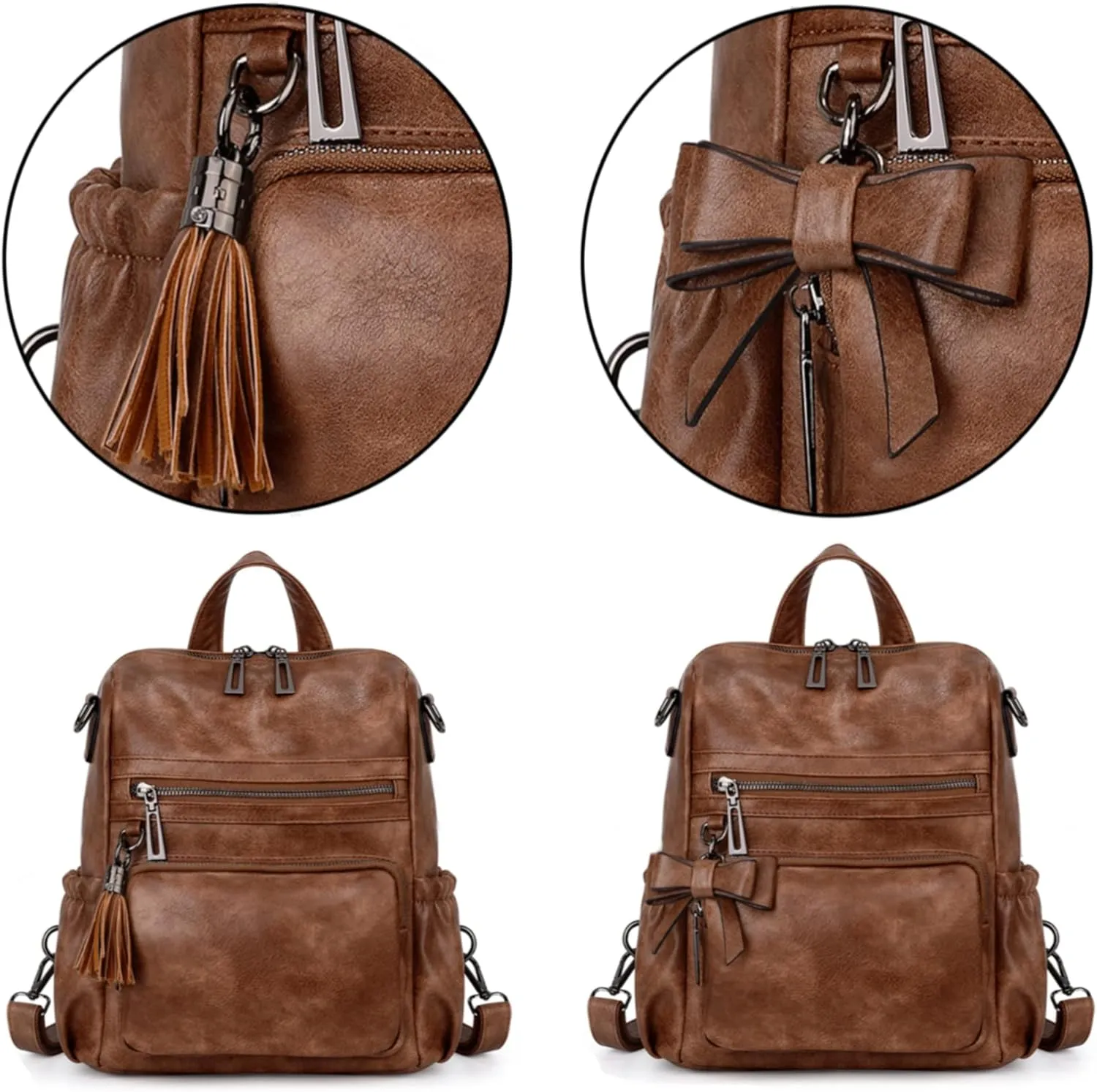 Uromee Backpack Purse for Women Small Vegan Leather Ladies Fashion Tassel Mini Travel Shoulder Bag Convertible
