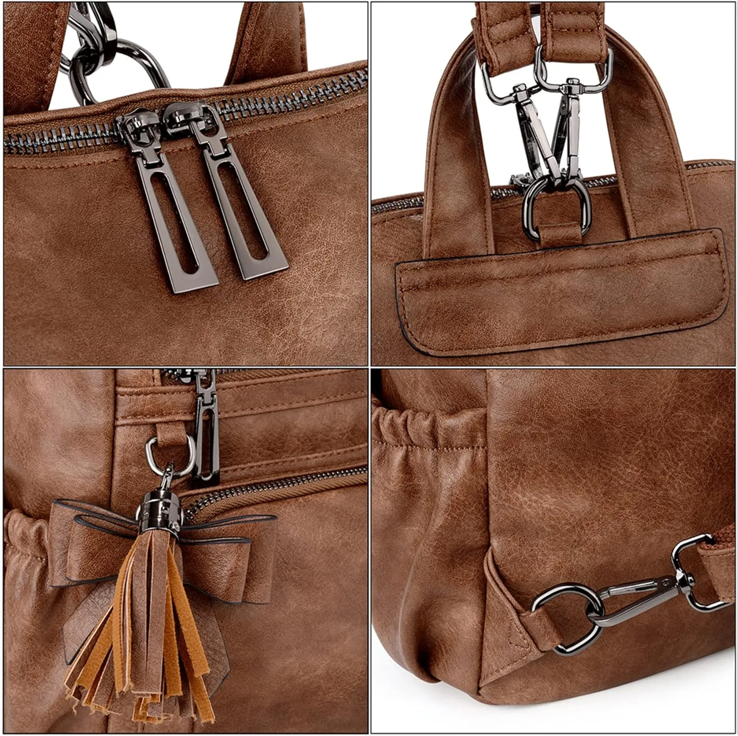 Uromee Backpack Purse for Women Small Vegan Leather Ladies Fashion Tassel Mini Travel Shoulder Bag Convertible