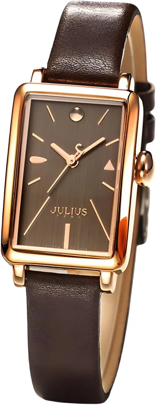 Valence-Julius Italian Genuine Leather Watches for Women, Wrist Watches for Woman, Vintage Small Face Square Ladies Watch with Brown Band with Waterproof