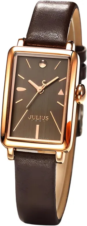 Valence-Julius Italian Genuine Leather Watches for Women, Wrist Watches for Woman, Vintage Small Face Square Ladies Watch with Brown Band with Waterproof