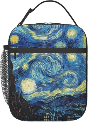 Van Gogh Starry Sky Night Oil Painting Lunch Bag Insulated Portable Reusable Lunch Box With Zipper For Women Men Picnic Beach