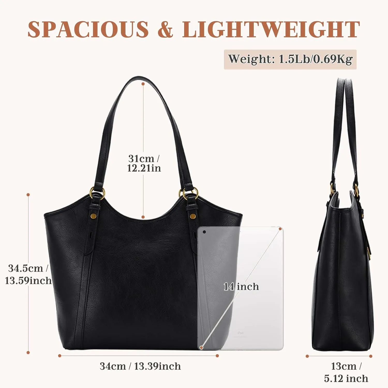 VASCHY Tote Bag Purse for Women, Fashion Large Vegan Leather Top Handle Satchel Shoulder Bag Handbag with Zipper for Work