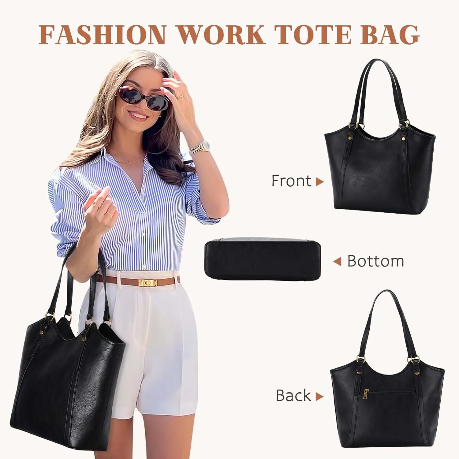 VASCHY Tote Bag Purse for Women, Fashion Large Vegan Leather Top Handle Satchel Shoulder Bag Handbag with Zipper for Work