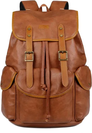 Vegan Leather 15.6 inch Laptop Backpack Hiking Camping Backpack Satchel Bookbag Travel Business Backpack CN-01 (Brown)