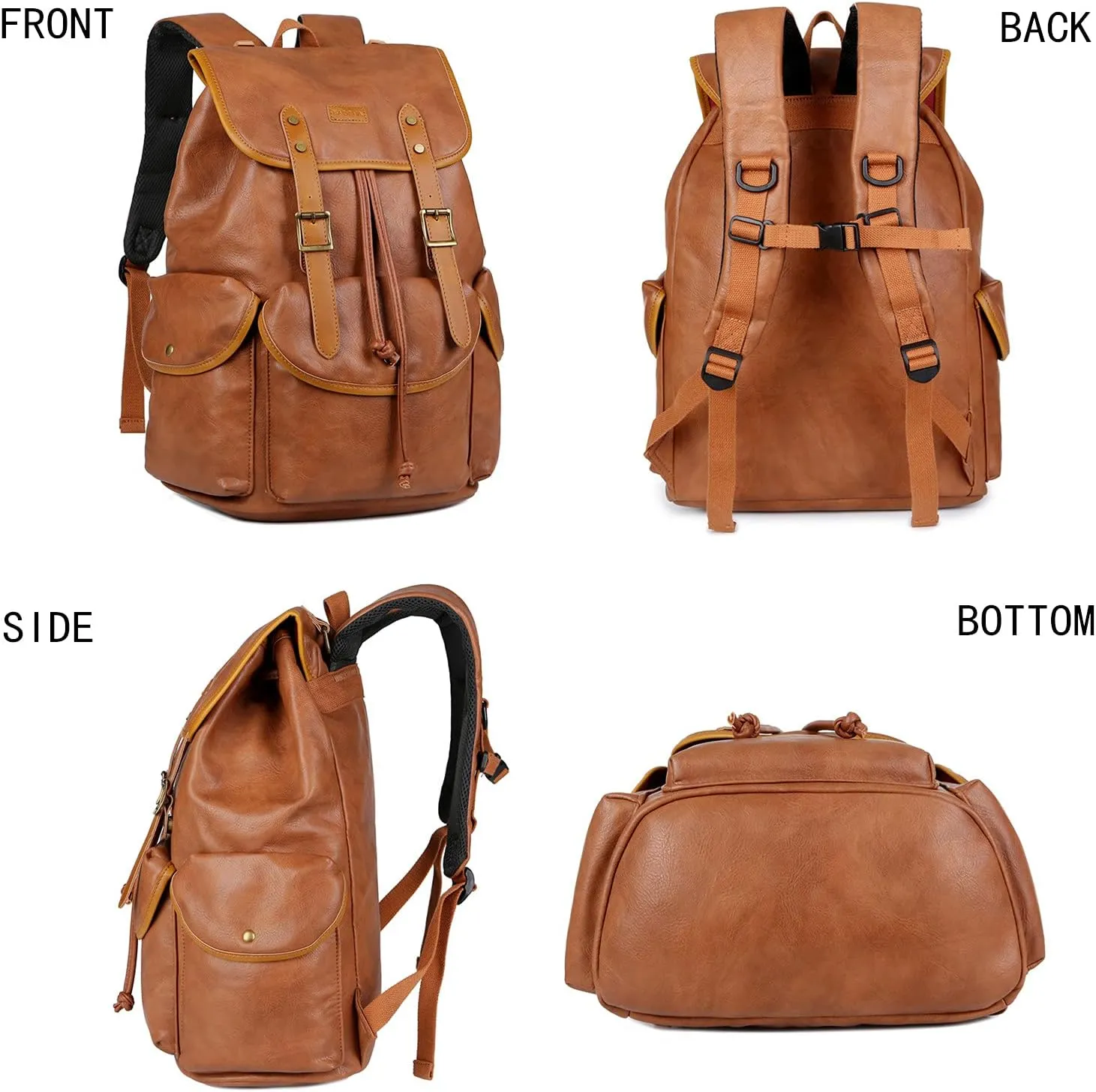 Vegan Leather 15.6 inch Laptop Backpack Hiking Camping Backpack Satchel Bookbag Travel Business Backpack CN-01 (Brown)