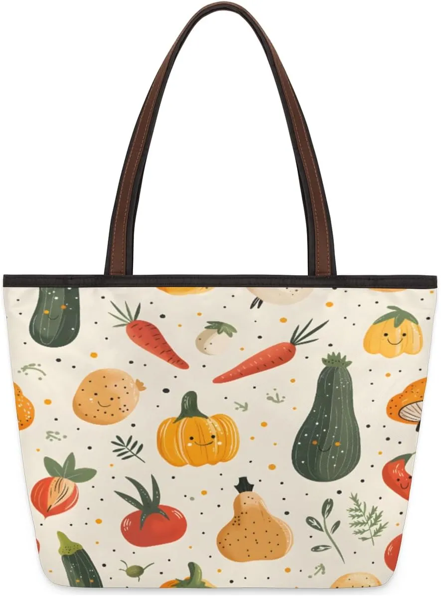 Vegetable Carrot Zucchini Tote Bag Tote Purse for Women with Zipper Womens Handbags for Work Travel