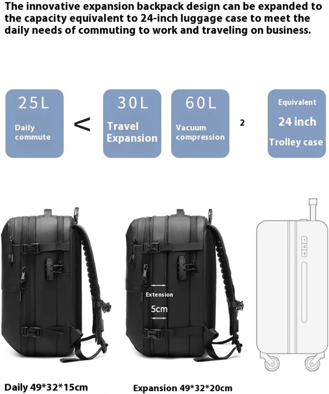 Veloussette Prestige Space Bag, Veloussette Backpack with with Pump, Water Resistant for Business, Travel (Gray)