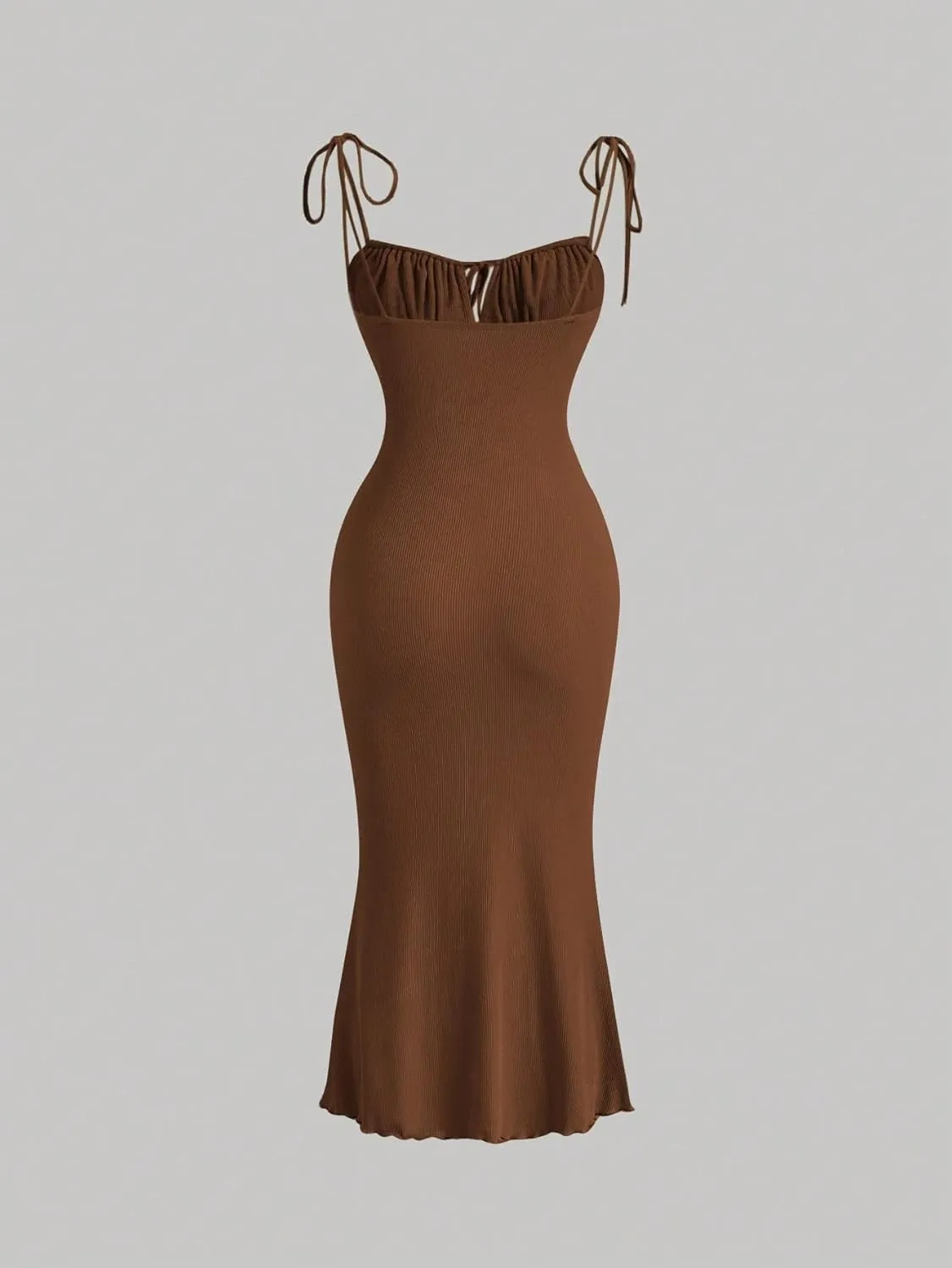 Verdusa Women's Ruched Knot Front Tie Shoulder Sleeveless Fishtail Bodycon Cami Dress