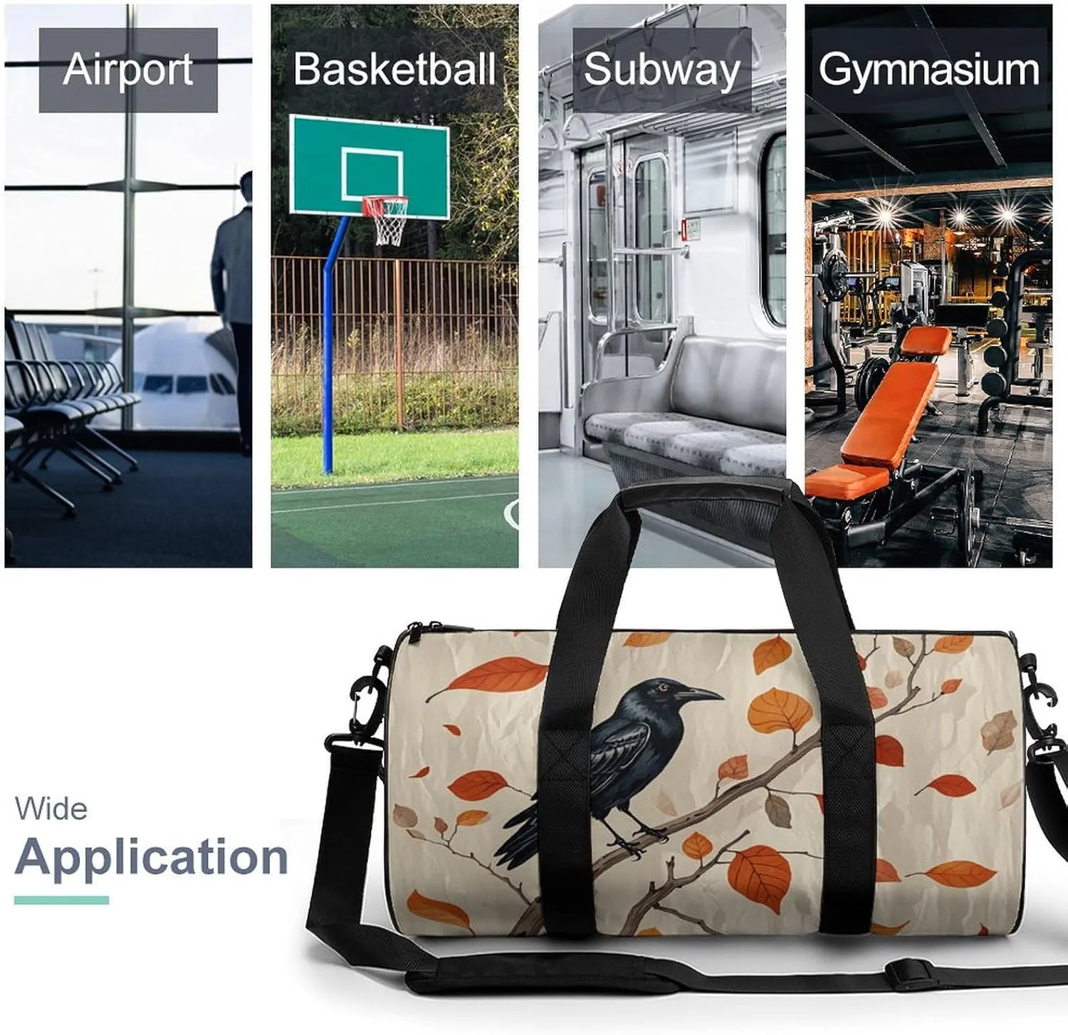 Victorian Raven Gym Bag Small Travel Duffle Bag with Compartment Carry On Weekender Bag for Women Men