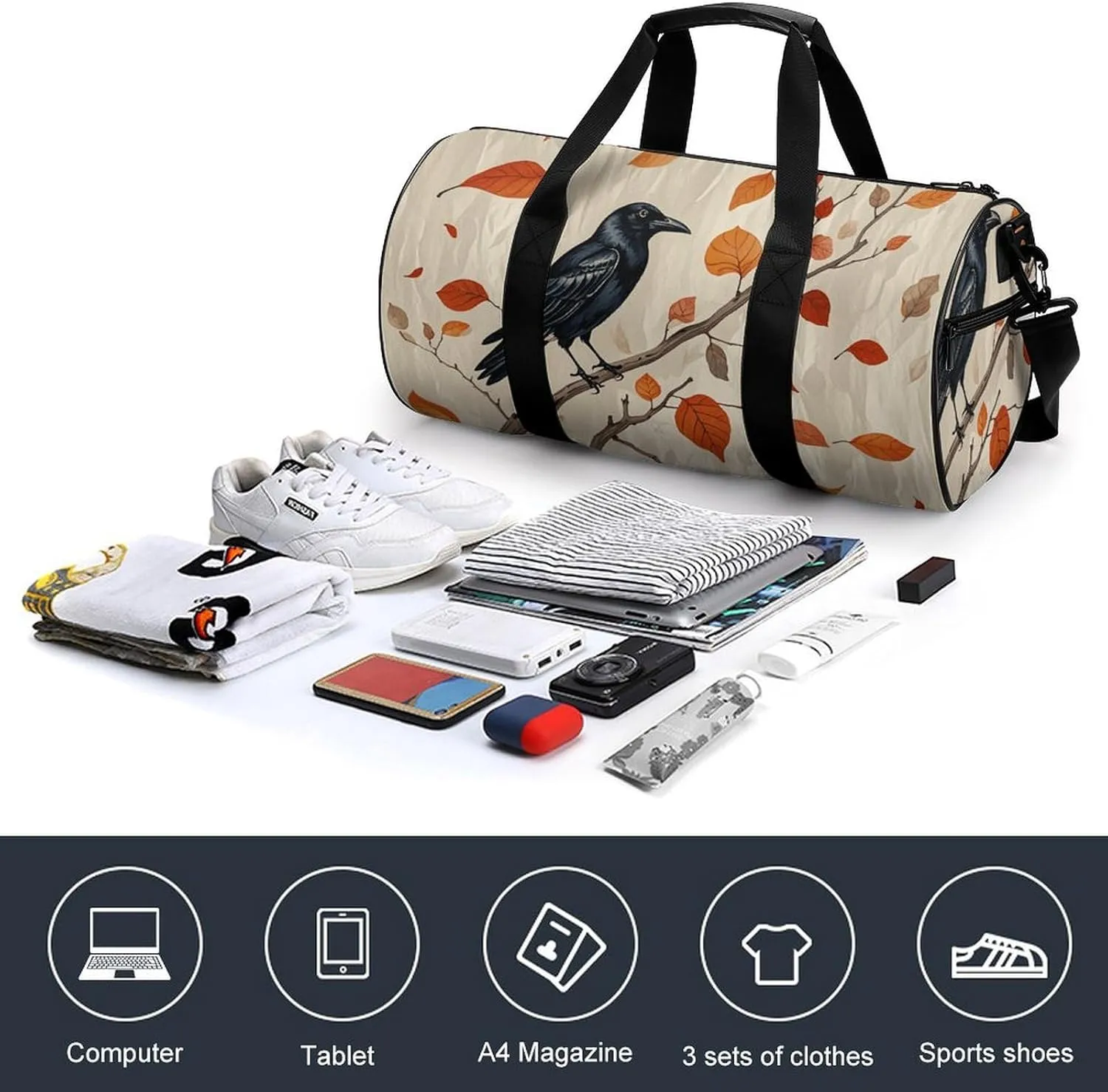 Victorian Raven Gym Bag Small Travel Duffle Bag with Compartment Carry On Weekender Bag for Women Men