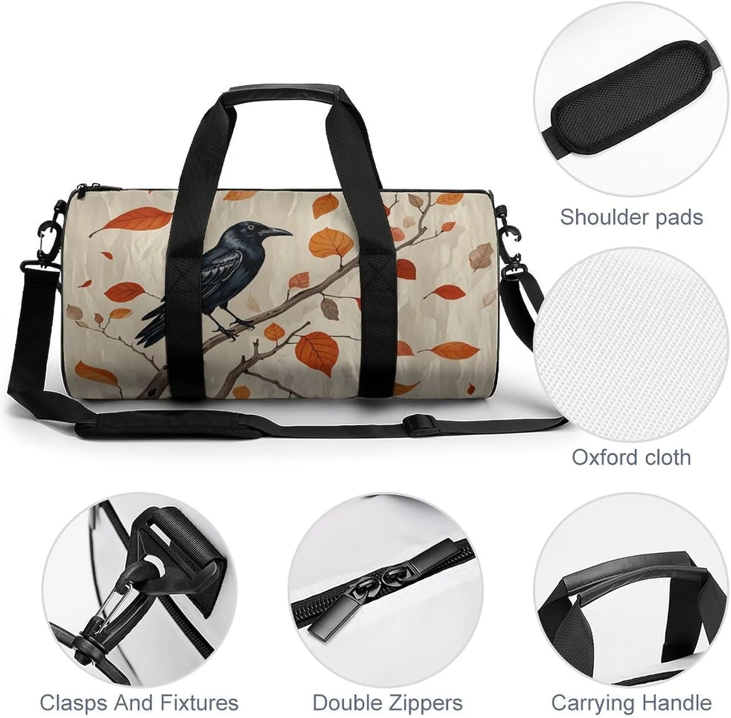 Victorian Raven Gym Bag Small Travel Duffle Bag with Compartment Carry On Weekender Bag for Women Men
