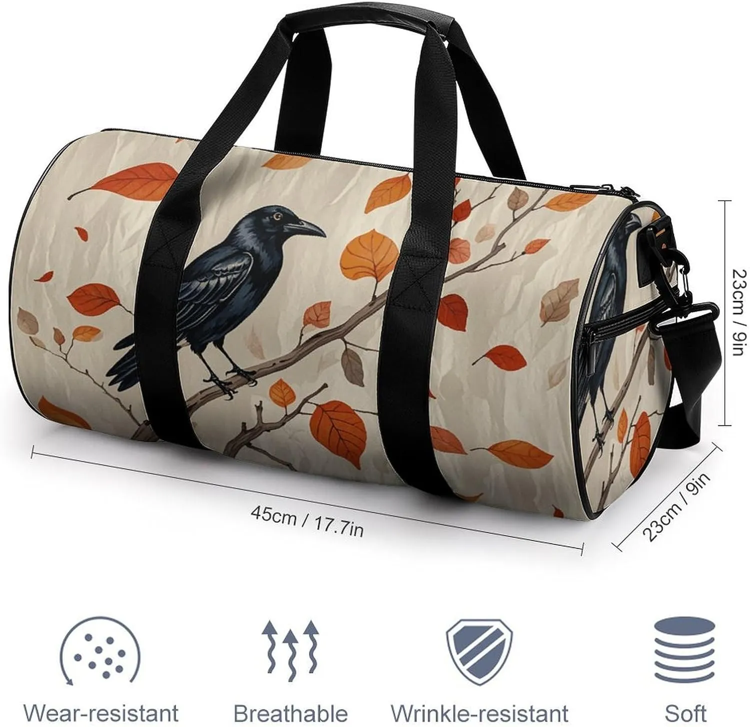 Victorian Raven Gym Bag Small Travel Duffle Bag with Compartment Carry On Weekender Bag for Women Men