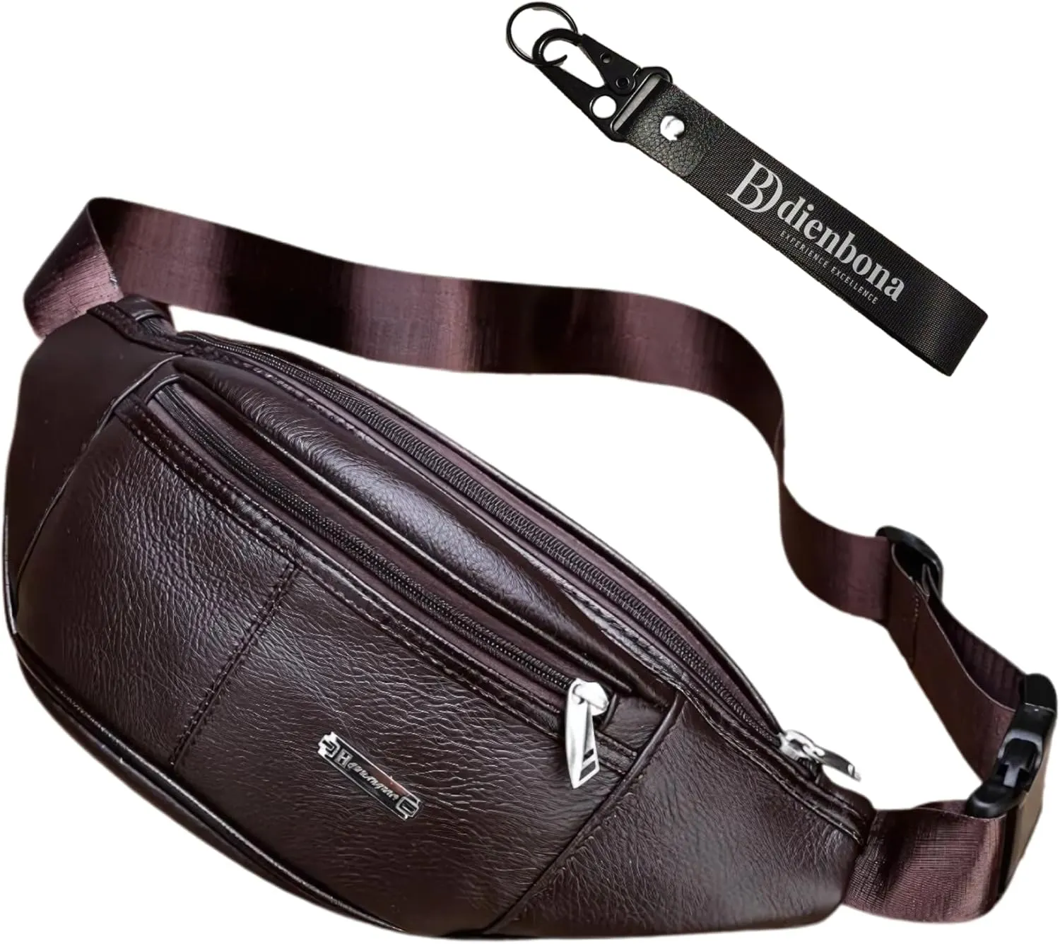Vintage Genuine Leather Fanny Pack with Key Ring – Spacious Crossbody Sling Bag for Men and Women, Ideal for everyday carry and Travel (Mahogany Brown)