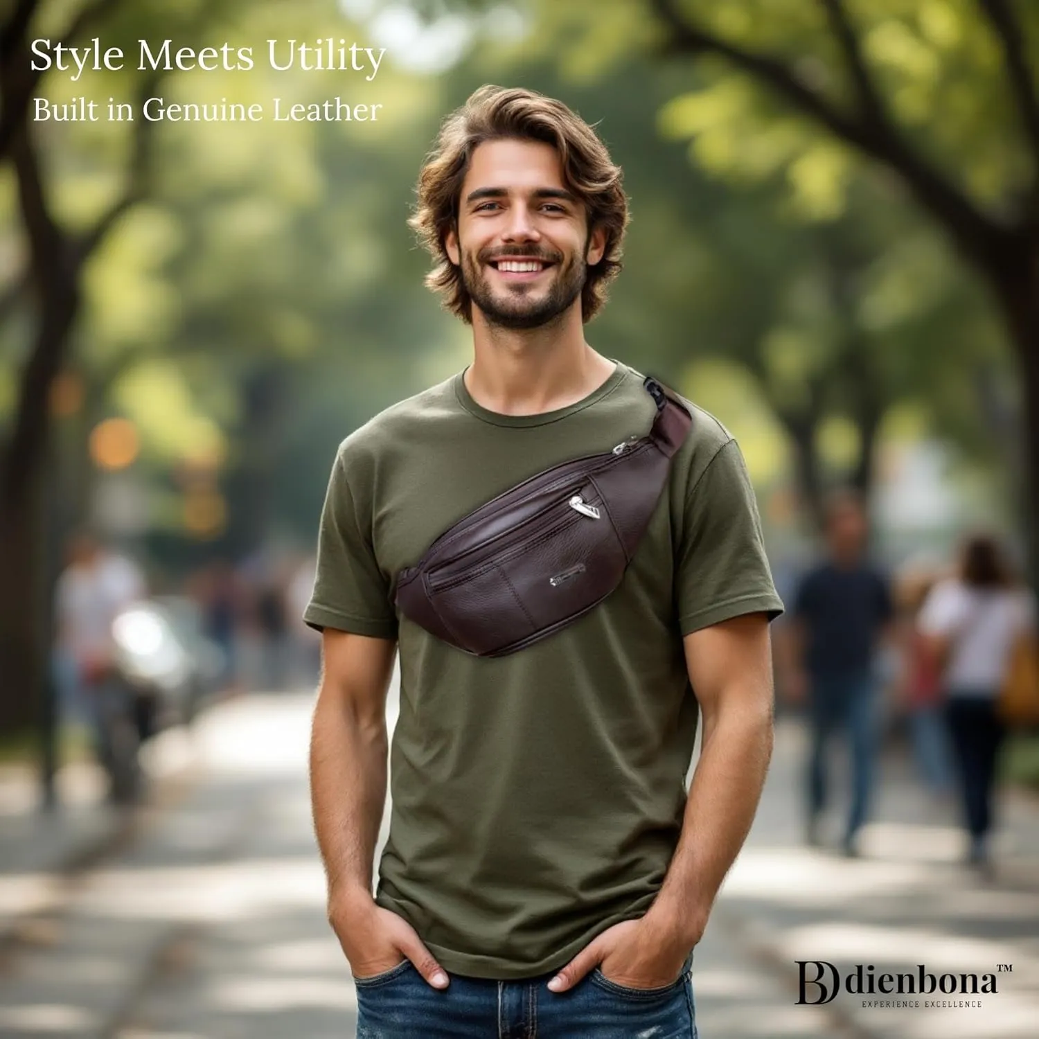 Vintage Genuine Leather Fanny Pack with Key Ring – Spacious Crossbody Sling Bag for Men and Women, Ideal for everyday carry and Travel (Mahogany Brown)