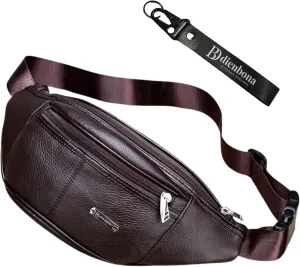 Vintage Genuine Leather Fanny Pack with Key Ring – Spacious Crossbody Sling Bag for Men and Women, Ideal for everyday carry and Travel (Mahogany Brown)