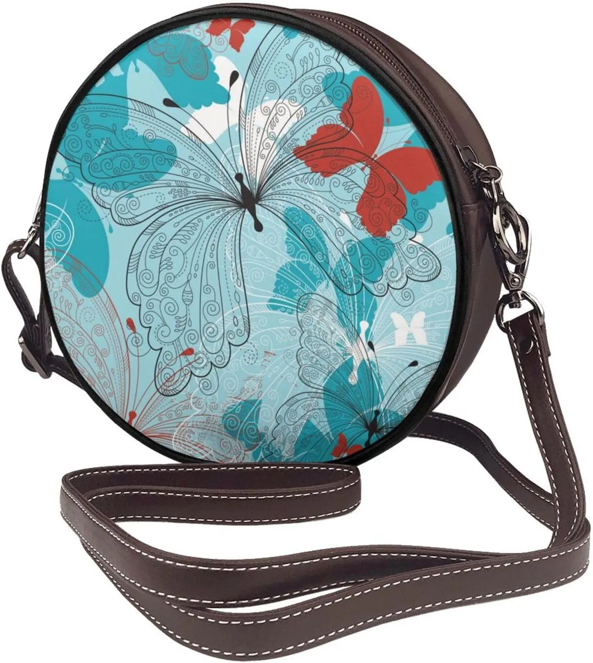 Vintage PU Leather Crossbody Purse Satchel, Small Cute Crossbody Round Bags for Women Sling Shoulder Bag