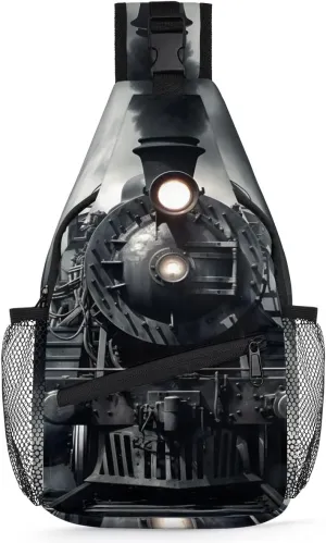 Vintage Steam Locomotive Train Sling Bag for Women Men, Waterproof Crossbody Sling Backpack Travel Outdoor Sports Chest Bag