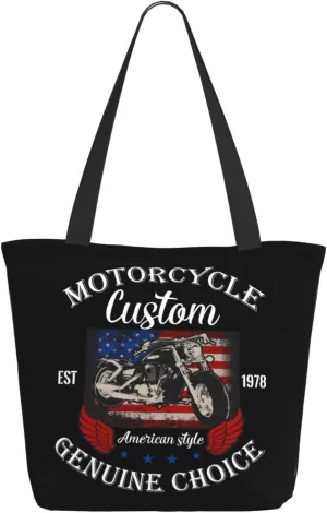 Vintage USA American Flag Motocross Dirt Bike Motorcycle Tote Bag Shopping Handbag Large Capacity Shoulder Bag