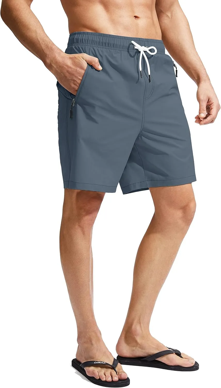 Viodia Men's Swim Trunks with Compression Liner Quick Dry Board Shorts Swimsuit Swimwear for Men with Zipper Pockets