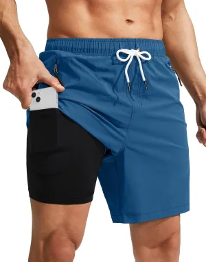 Viodia Men's Swim Trunks with Compression Liner Quick Dry Board Shorts Swimsuit Swimwear for Men with Zipper Pockets