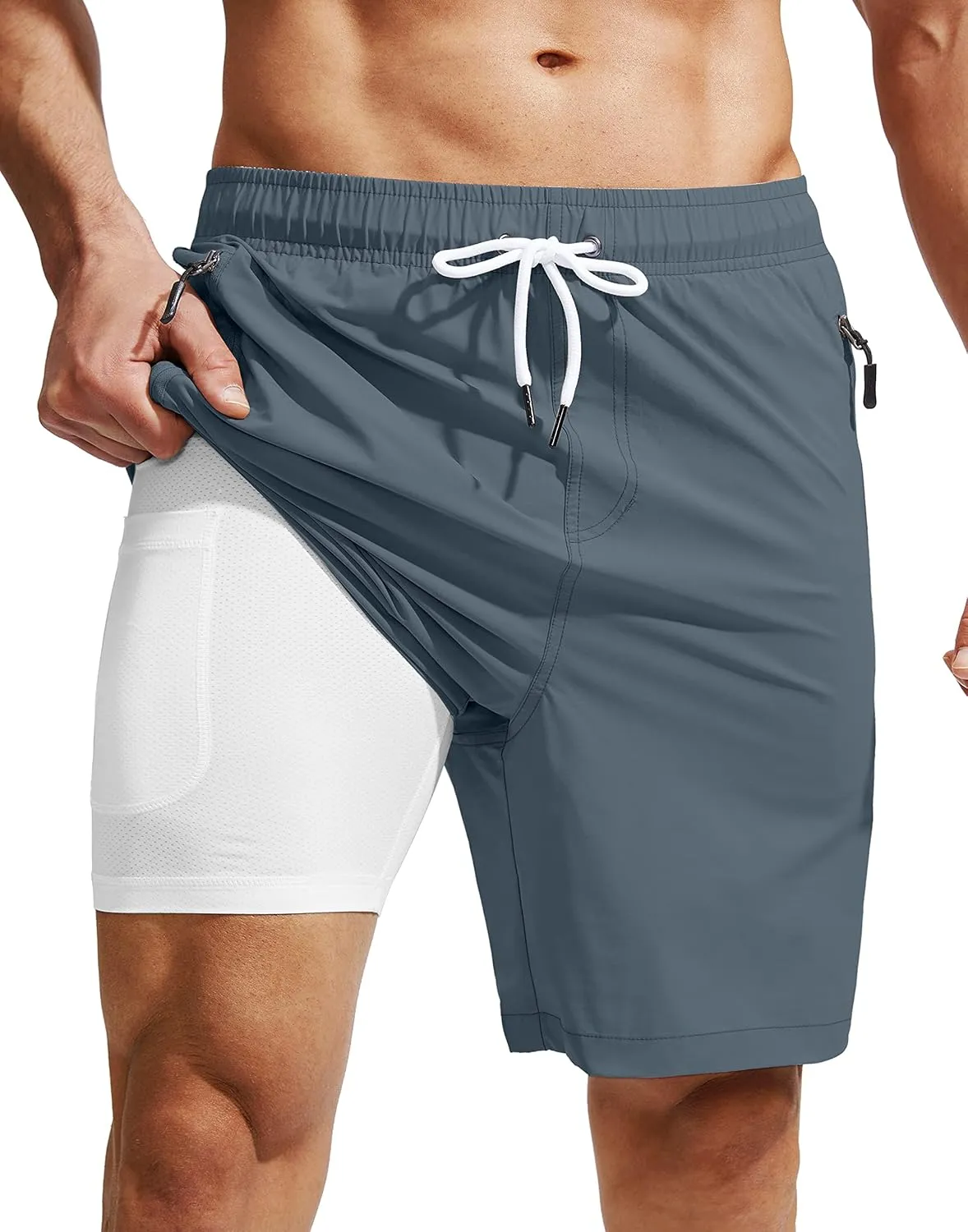 Viodia Men's Swim Trunks with Compression Liner Quick Dry Board Shorts Swimsuit Swimwear for Men with Zipper Pockets