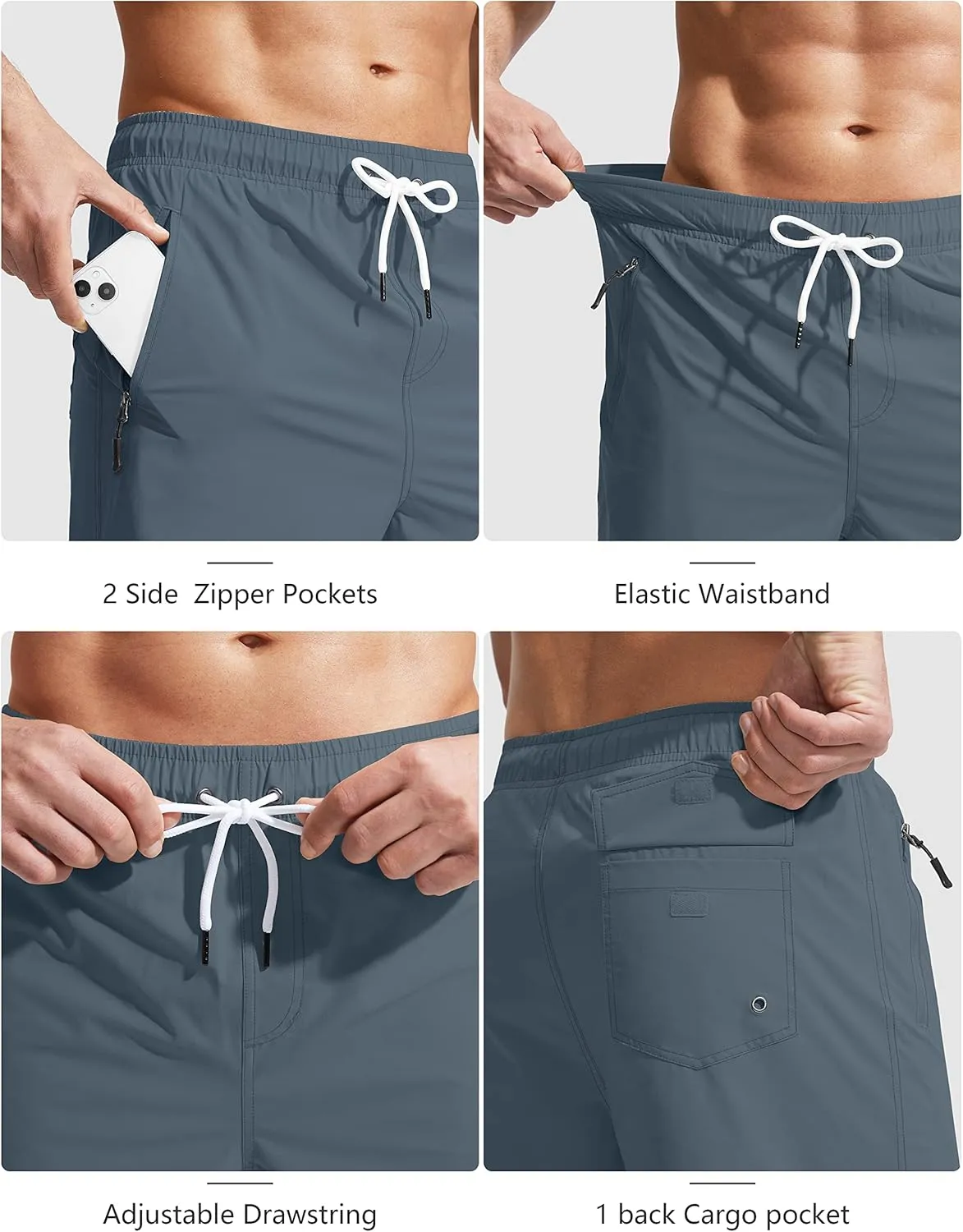 Viodia Men's Swim Trunks with Compression Liner Quick Dry Board Shorts Swimsuit Swimwear for Men with Zipper Pockets