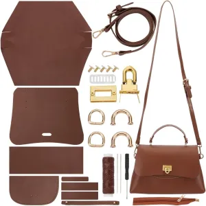 WADORN PU Leather Handmade Crossbody Handbag DIY Kit, PU Leather Shoulder Bag Sewing Kits PU Leather Handmade Satchel Handbag Making Material Kit for Handmade Craft Bag Making Accessories, Brown