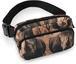 Waist Bag Crossbody Bag with Multiple Pockets Travel Two Tall Rhinoceros Printed Chest Bag Fanny Pack