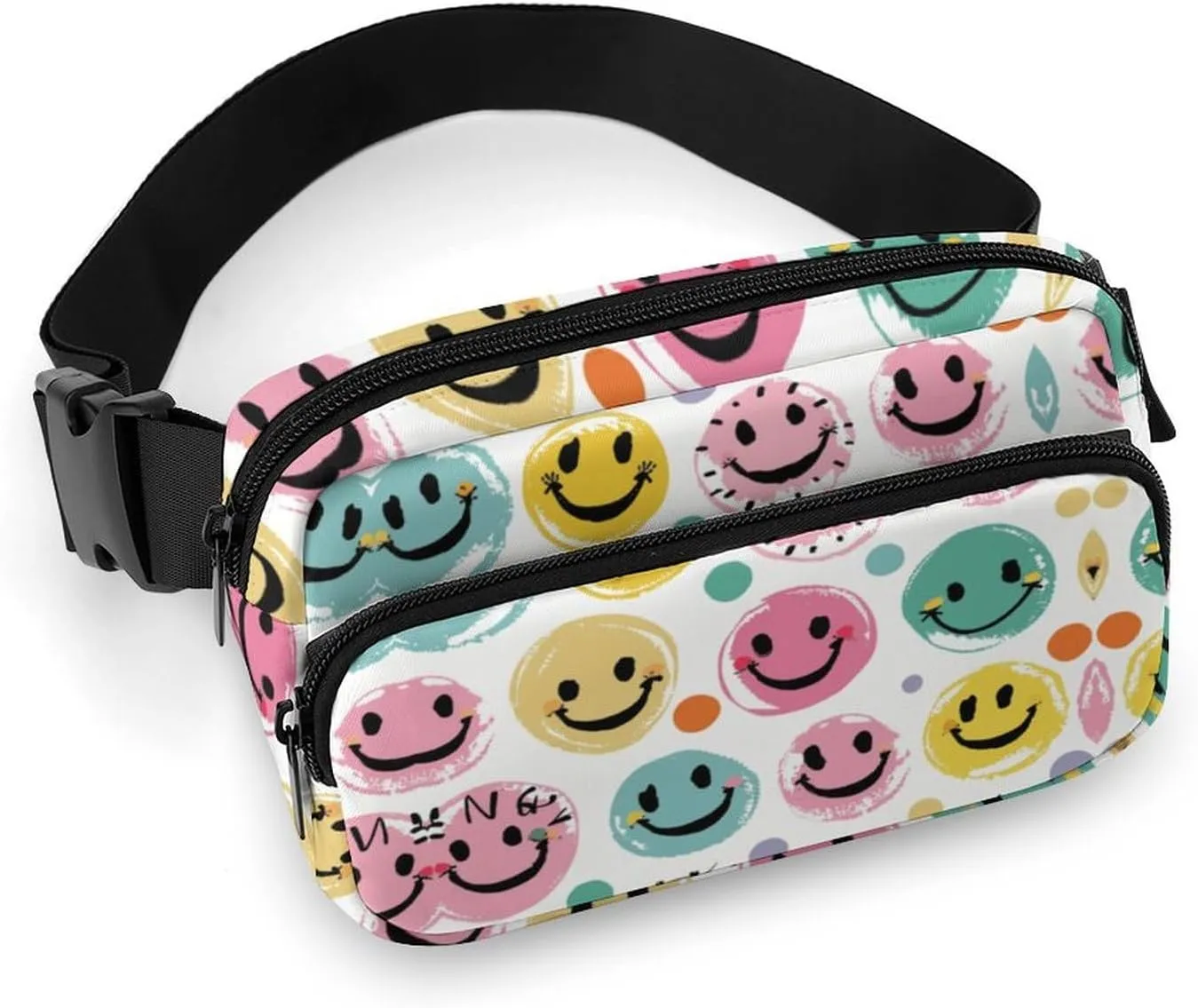 Waist Bag Crossbody Bag with Multiple Pockets with Adjustable Strap Travel Pastel Color Smiley Face Printed Chest Bag Fanny Pack for Men Women for Sports, 20x13cm, style