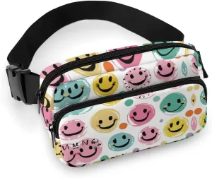 Waist Bag Crossbody Bag with Multiple Pockets with Adjustable Strap Travel Pastel Color Smiley Face Printed Chest Bag Fanny Pack for Men Women for Sports, 20x13cm, style