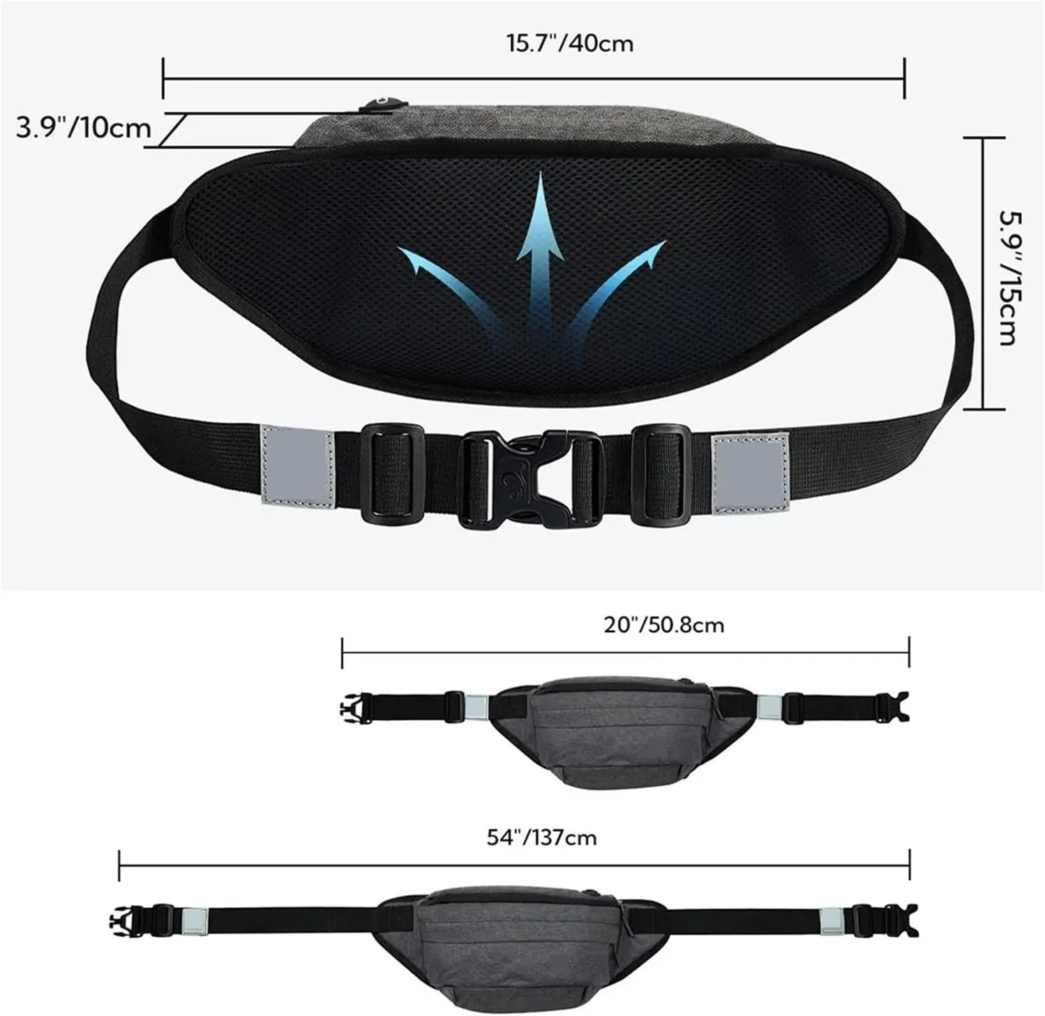 Waist Bag Men Women resist Large Hiking Belt Bags Shoulder Crossbody Running Walking(Dark Black)