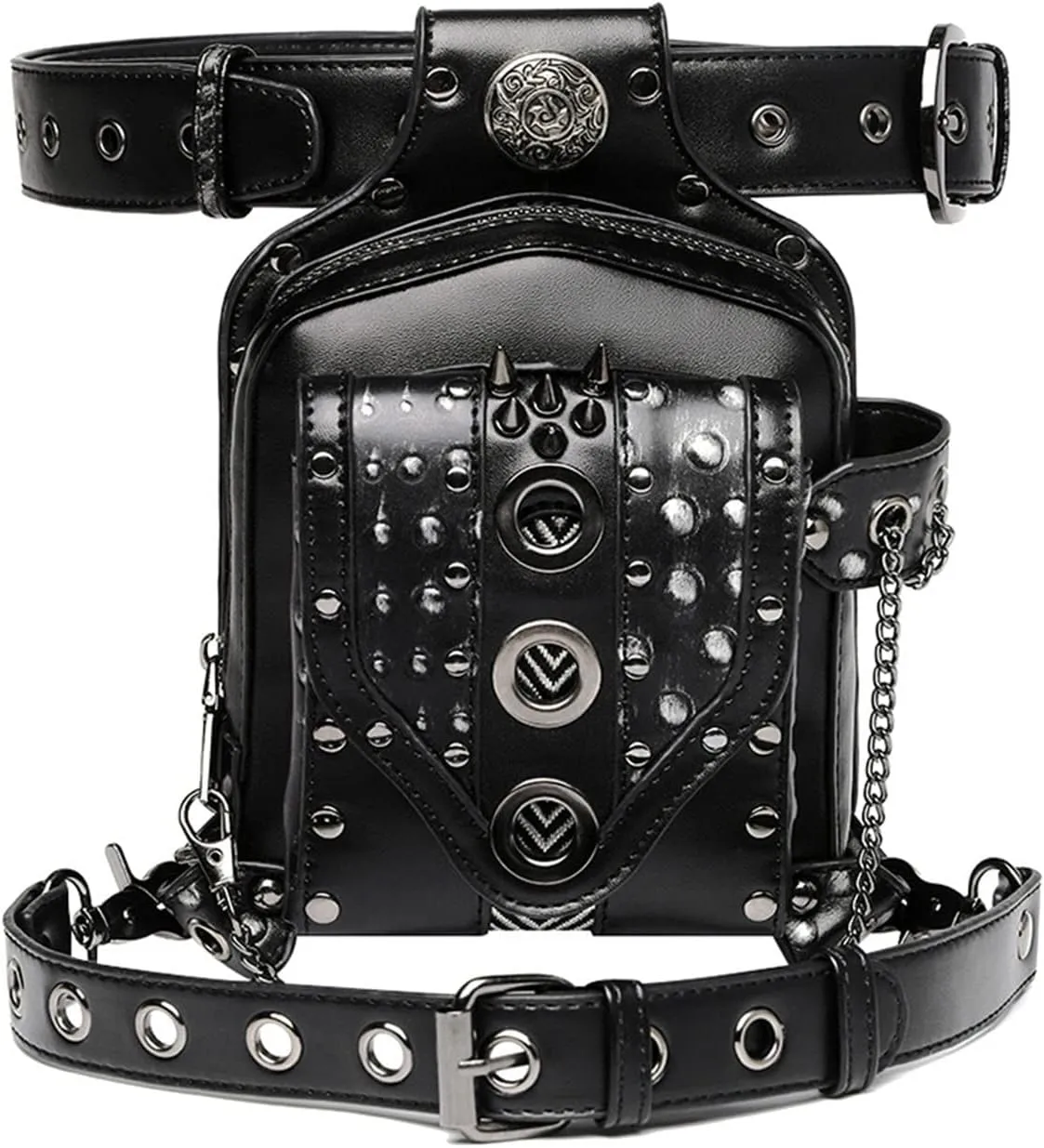 Waist bag,Steampunk Waist Bag Pack Fashion Gothic Leather Shoulder Crossbody Bags