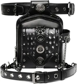 Waist bag,Steampunk Waist Bag Pack Fashion Gothic Leather Shoulder Crossbody Bags