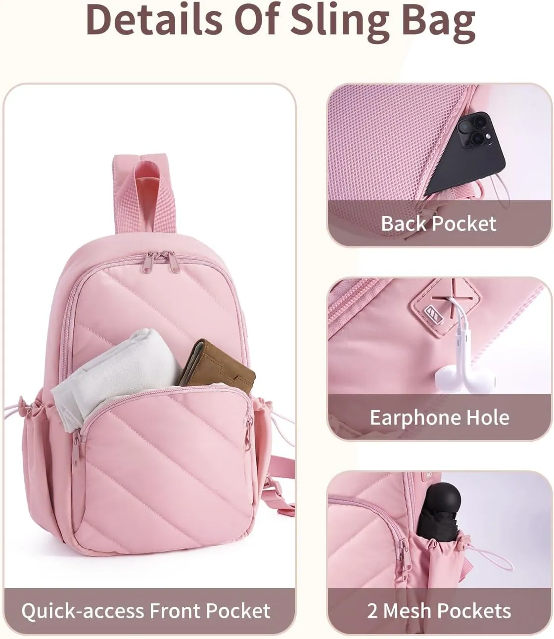 Wandering Nature Featherweight Sling Backpack Crossbody Bag for Women Fits for 11" iPad with Convertible Padded Strap, Multiple Pockets, Ideal for College, Work Commute, Travel, Everyday Errands