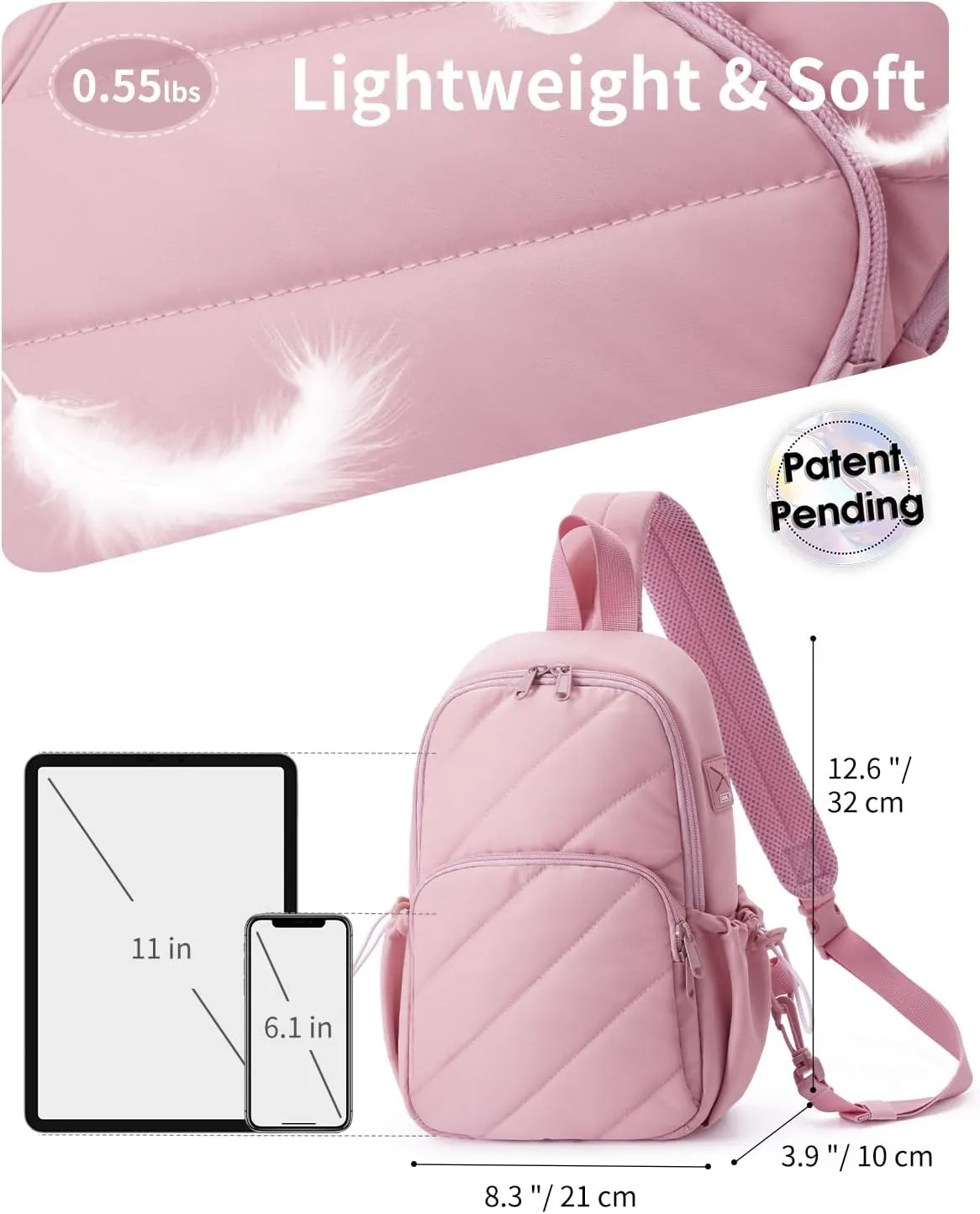 Wandering Nature Featherweight Sling Backpack Crossbody Bag for Women Fits for 11" iPad with Convertible Padded Strap, Multiple Pockets, Ideal for College, Work Commute, Travel, Everyday Errands