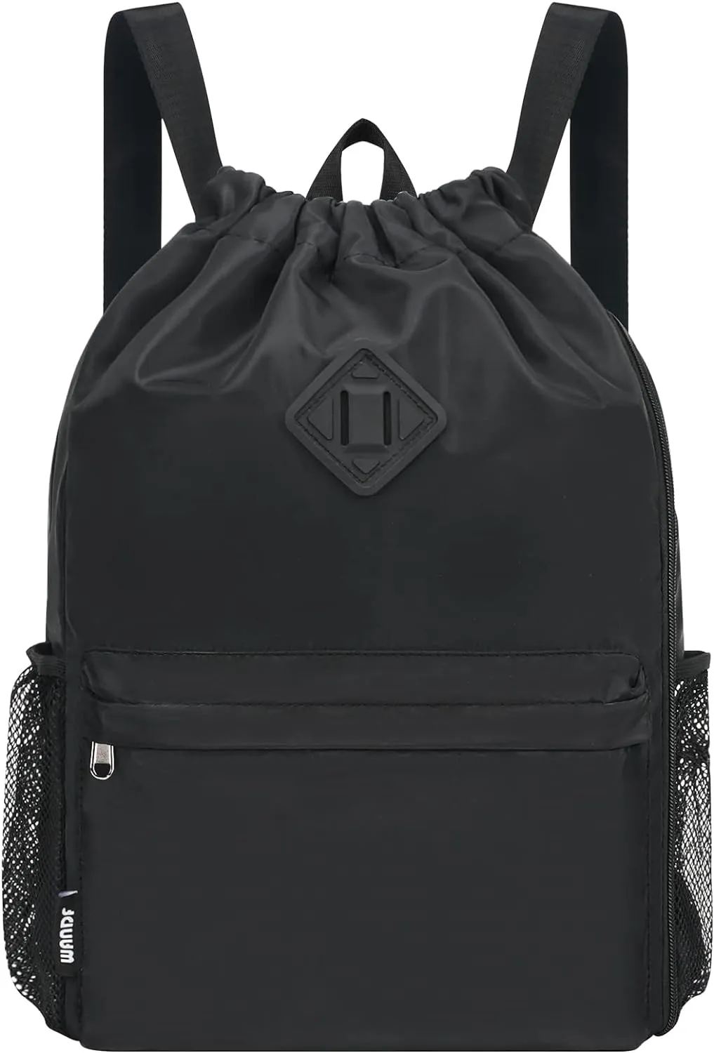 WANDF Drawstring Backpack Sports Gym Bag with Shoes Compartment, Water-Resistant String Backpack Cinch for Women Men (Large,Black)