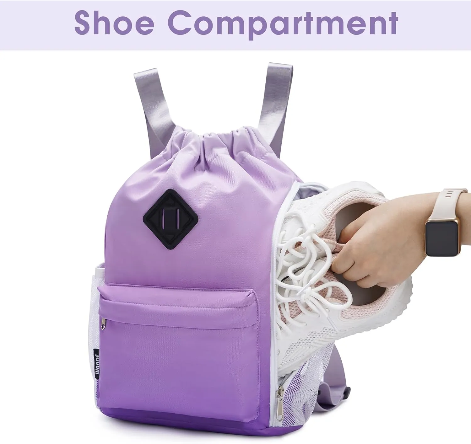 WANDF Drawstring Backpack Sports Gym Bag with Shoes Compartment, Water-Resistant String Backpack Cinch for Women Men (Small,Purple Gradient)