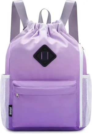 WANDF Drawstring Backpack Sports Gym Bag with Shoes Compartment, Water-Resistant String Backpack Cinch for Women Men (Small,Purple Gradient)