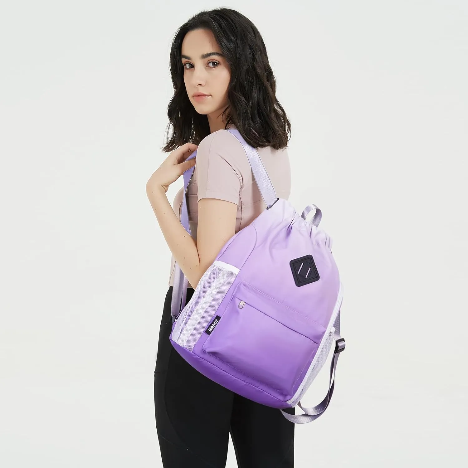 WANDF Drawstring Backpack Sports Gym Bag with Shoes Compartment, Water-Resistant String Backpack Cinch for Women Men (Small,Purple Gradient)