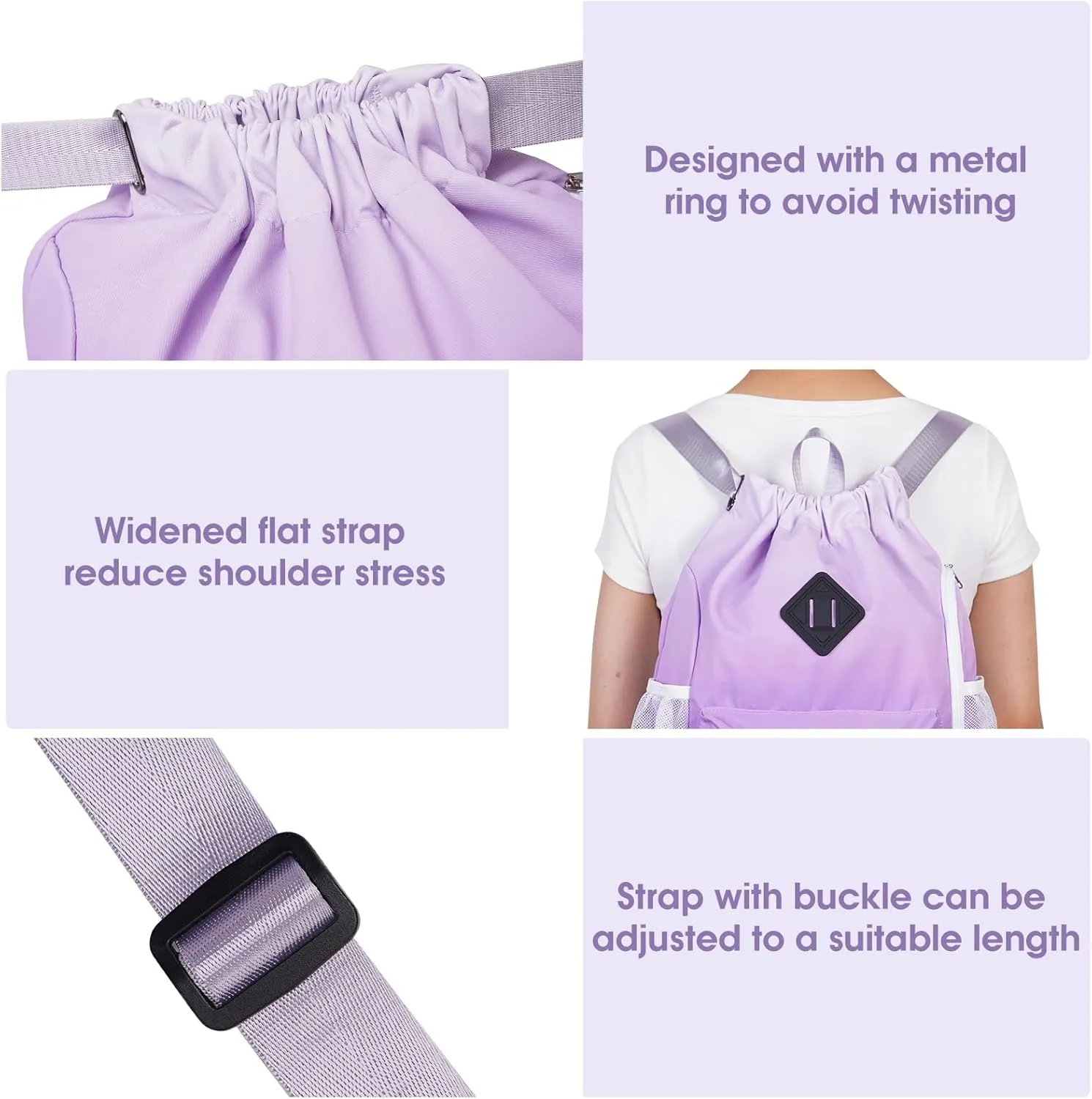 WANDF Drawstring Backpack Sports Gym Bag with Shoes Compartment, Water-Resistant String Backpack Cinch for Women Men (Small,Purple Gradient)