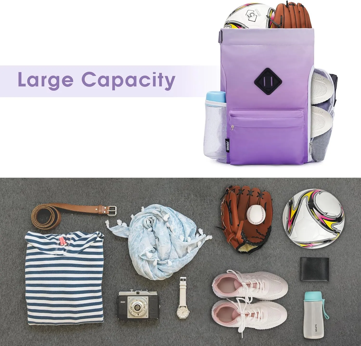 WANDF Drawstring Backpack Sports Gym Bag with Shoes Compartment, Water-Resistant String Backpack Cinch for Women Men (Small,Purple Gradient)