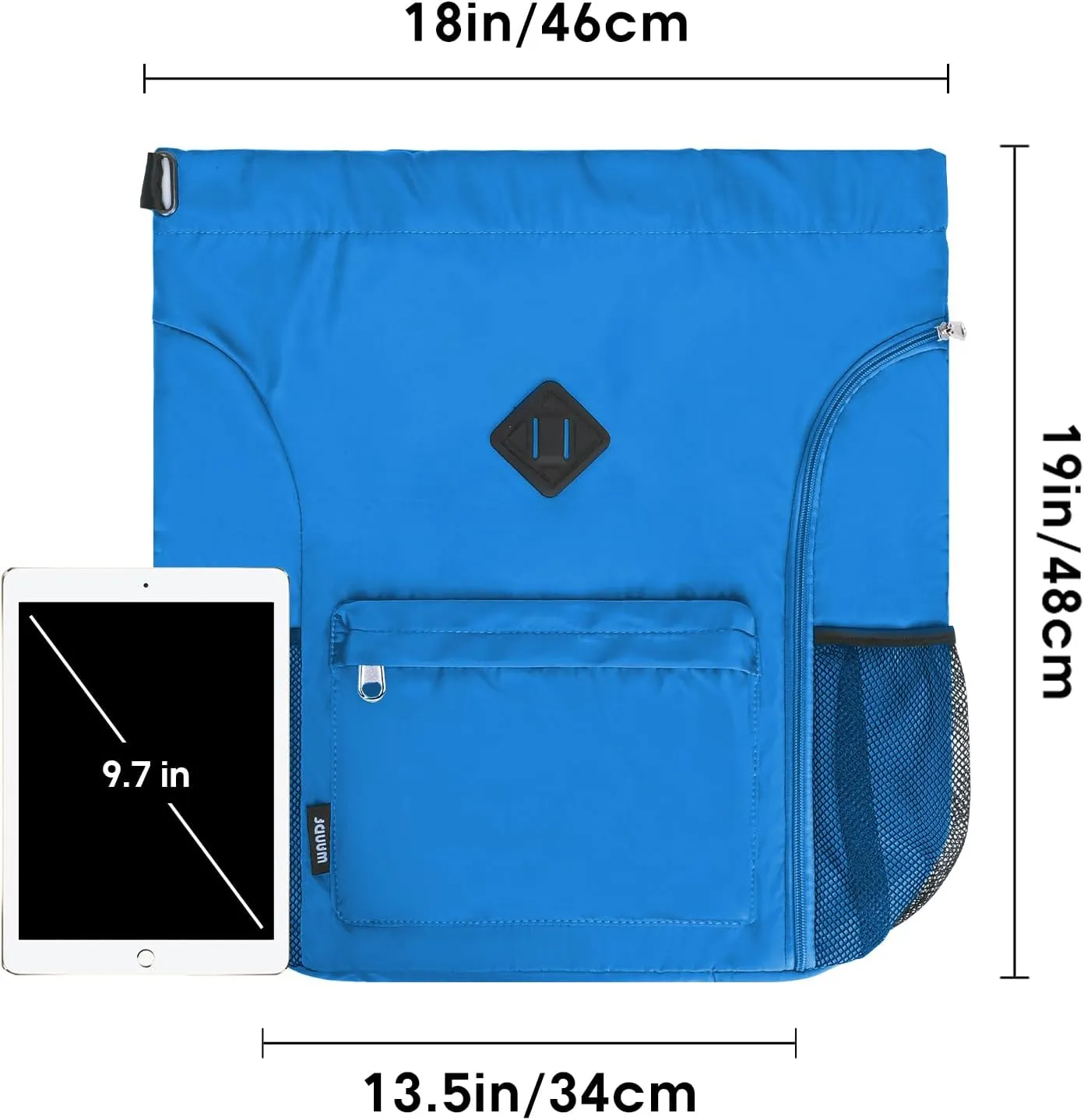 WANDF Drawstring Backpack Sports Gym Bag with Shoes Compartment, Water-Resistant String Backpack Cinch for Women Men(Large,Dark blue)