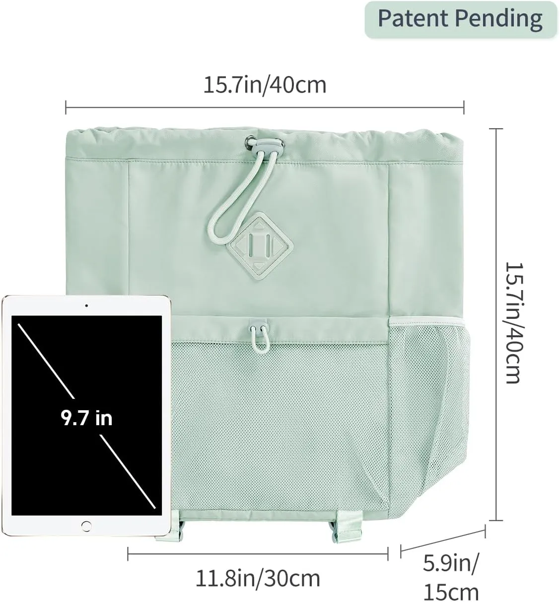 WANDF Drawstring Backpack Sports Gym Bag with Yoga Mat Strap, Water-Resistant String Backpack Cinch Bag with Mesh Pocket for Women Men (Mint Green, Patent Pending)