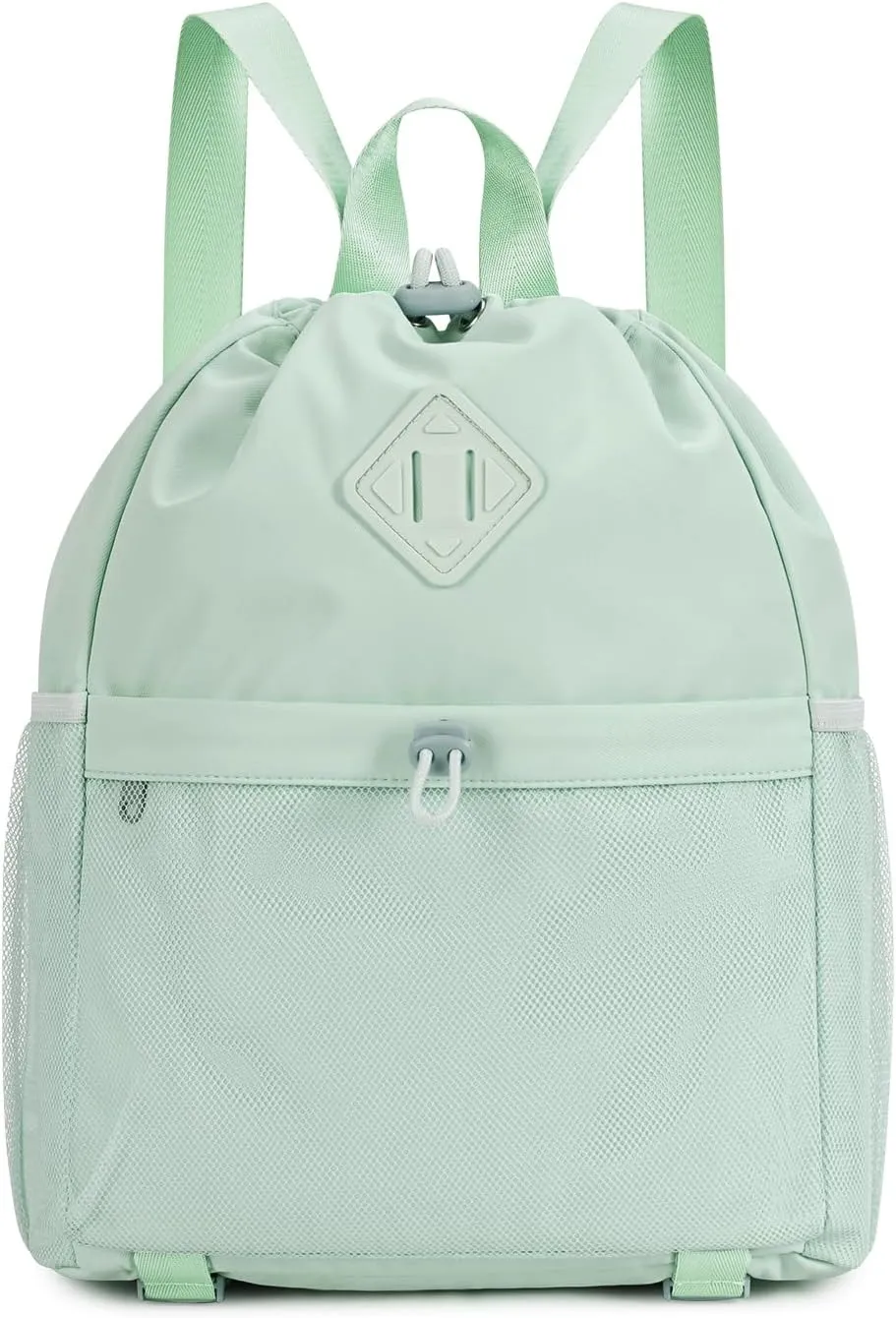 WANDF Drawstring Backpack Sports Gym Bag with Yoga Mat Strap, Water-Resistant String Backpack Cinch Bag with Mesh Pocket for Women Men (Mint Green, Patent Pending)