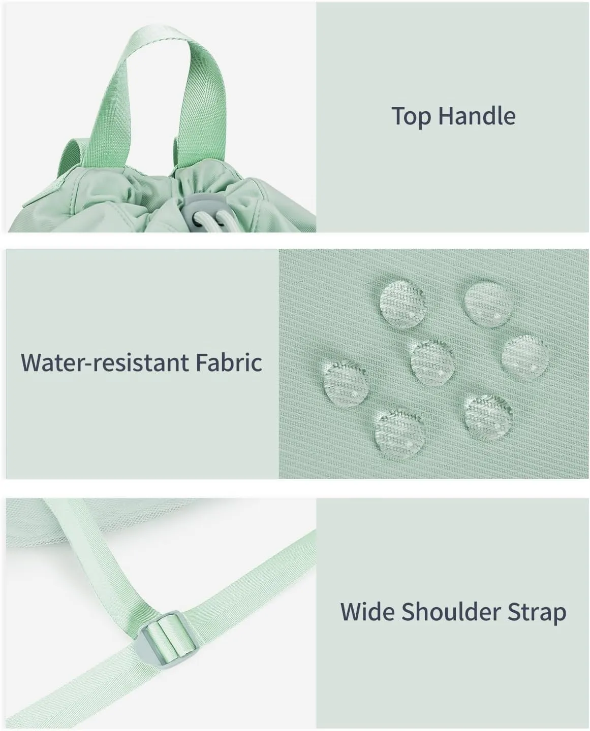 WANDF Drawstring Backpack Sports Gym Bag with Yoga Mat Strap, Water-Resistant String Backpack Cinch Bag with Mesh Pocket for Women Men (Mint Green, Patent Pending)